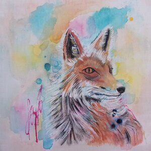 Original Animal Artwork  Fox Canvas Painting  Emerging Brilliance – 8x8 Wall Art